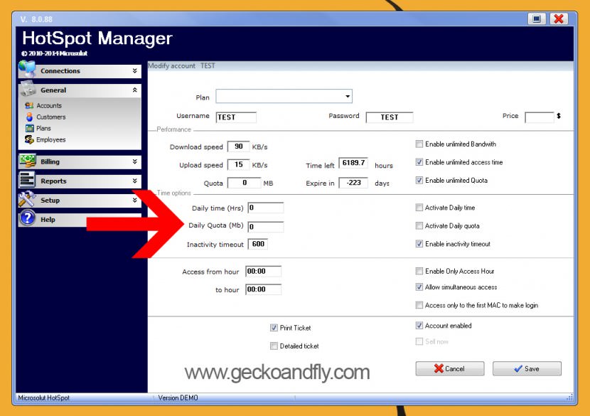 perfilado de tráfico de cuota de ancho de banda de hotspot manager