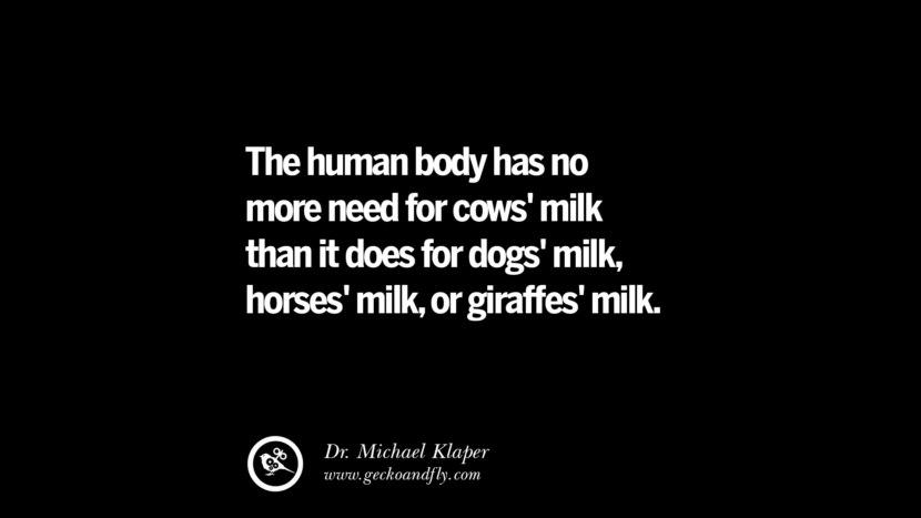 The human body has no more need for cows' milk than it does for dogs' milk, horses' milk, or giraffes' milk. - Dr. Michael Klaper