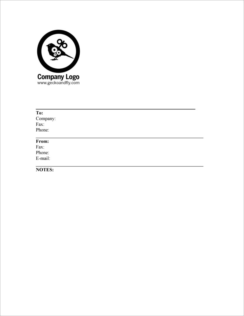 Screenshot of fax cover template in Microsoft Docx format