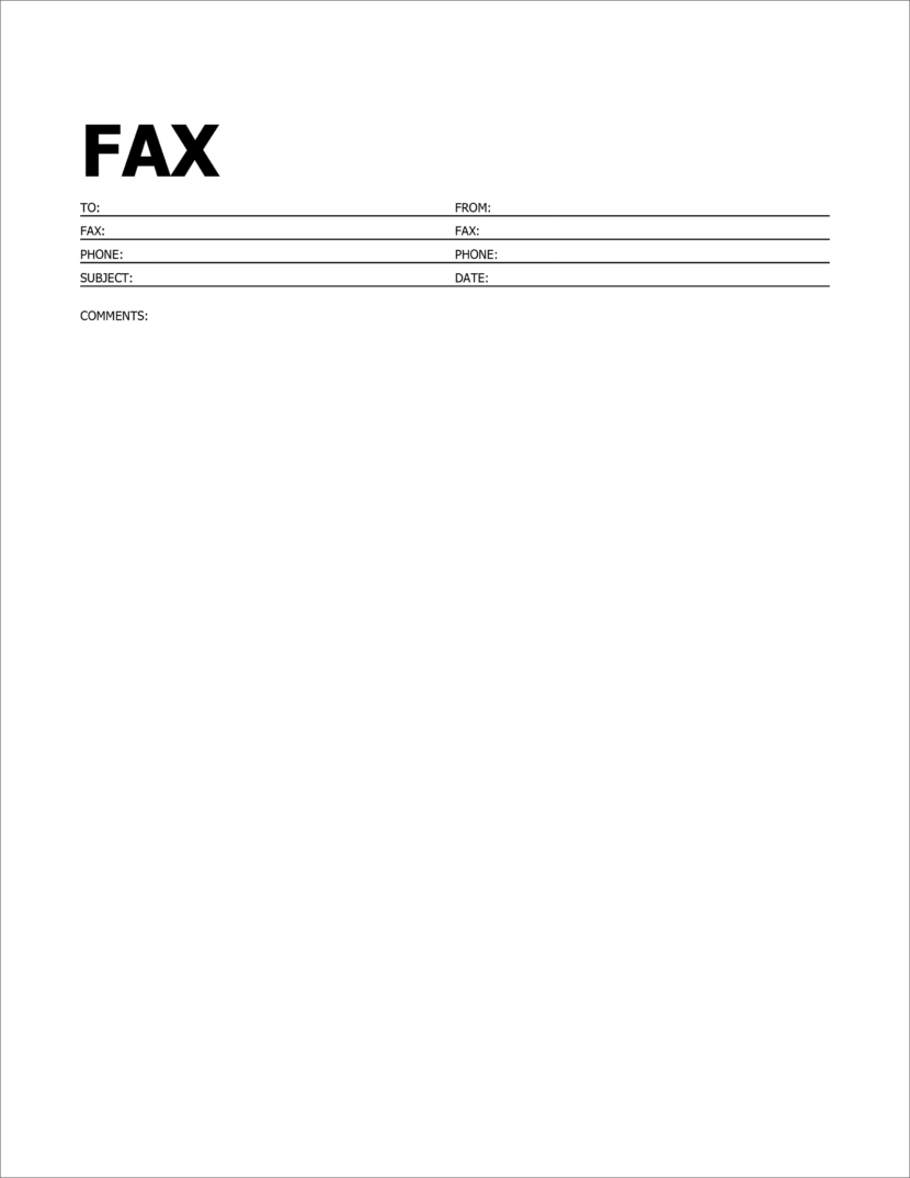 Screenshot of fax cover template in Microsoft Docx format