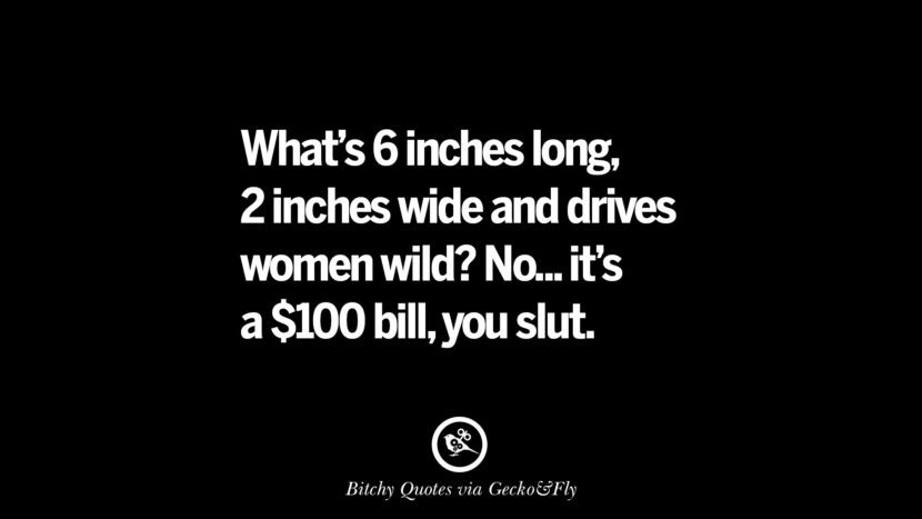 What's 6 inches long, 2 inches wide and drives women wild? No... it's a $100 bill, you slut.