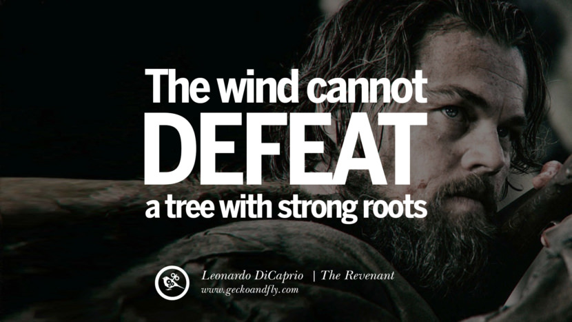 The wind cannot defeat a tree with strong roots. The Revenant 2015, quote from Leonardo DiCaprio Movie