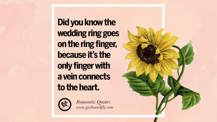 Did you know the wedding ring goes on the ring finger, because it's the only finger with a vein connects to the heart.