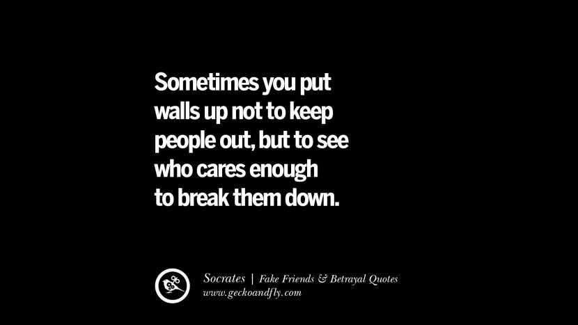 Sometimes you put walls up not to keep people out, but to see who cares enough to break them down. - Socrates