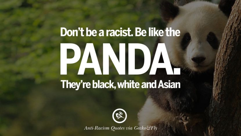 Don't be a racist. Be like the panda. They're black, white and Asian.