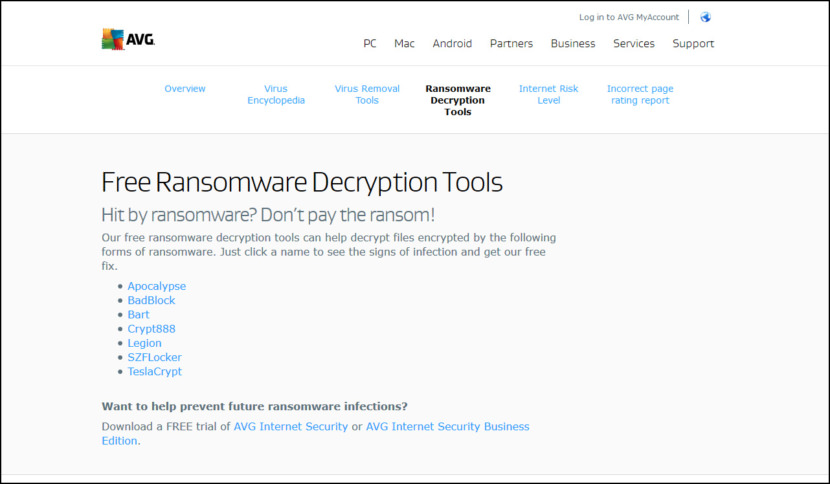 AVG Free Ransomware Decryption