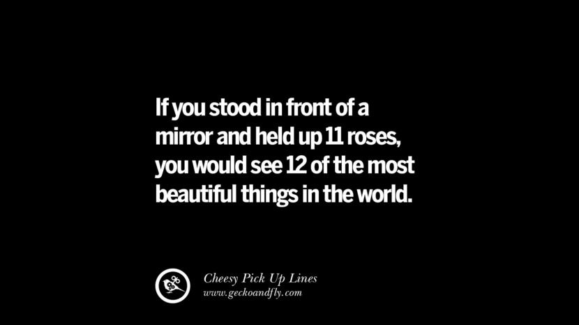 If you stand in front of a mirror and holding up 11 roses, you would see 12 of the beautiful thing of the world in the most beautiful is. Cheesy Funny Tinder Pick Up Lines