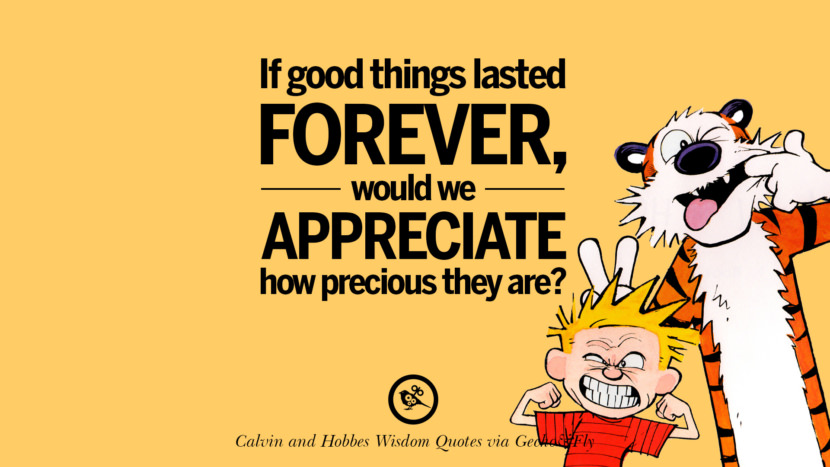 If good things lasted forever, would we appreciate how precious they are? Quote via Calvin And Hobbes