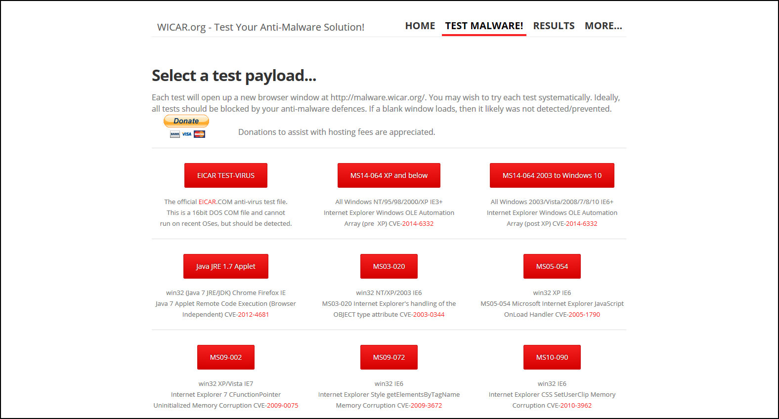 malicious website fake virus test