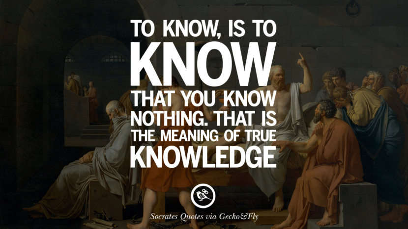 To know, is to know that you know nothing. That is the meaning of true knowledge. Quotes by Socrates