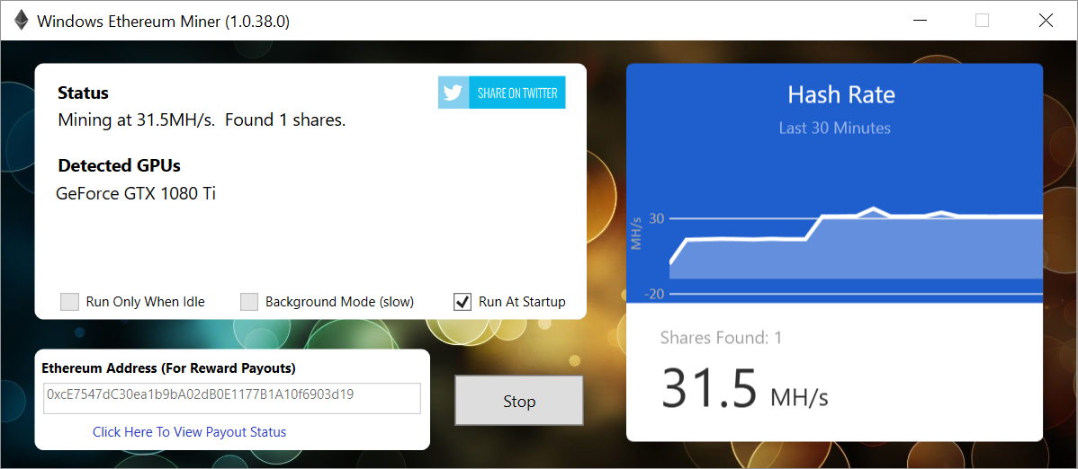 ethereum miner with windows gui
