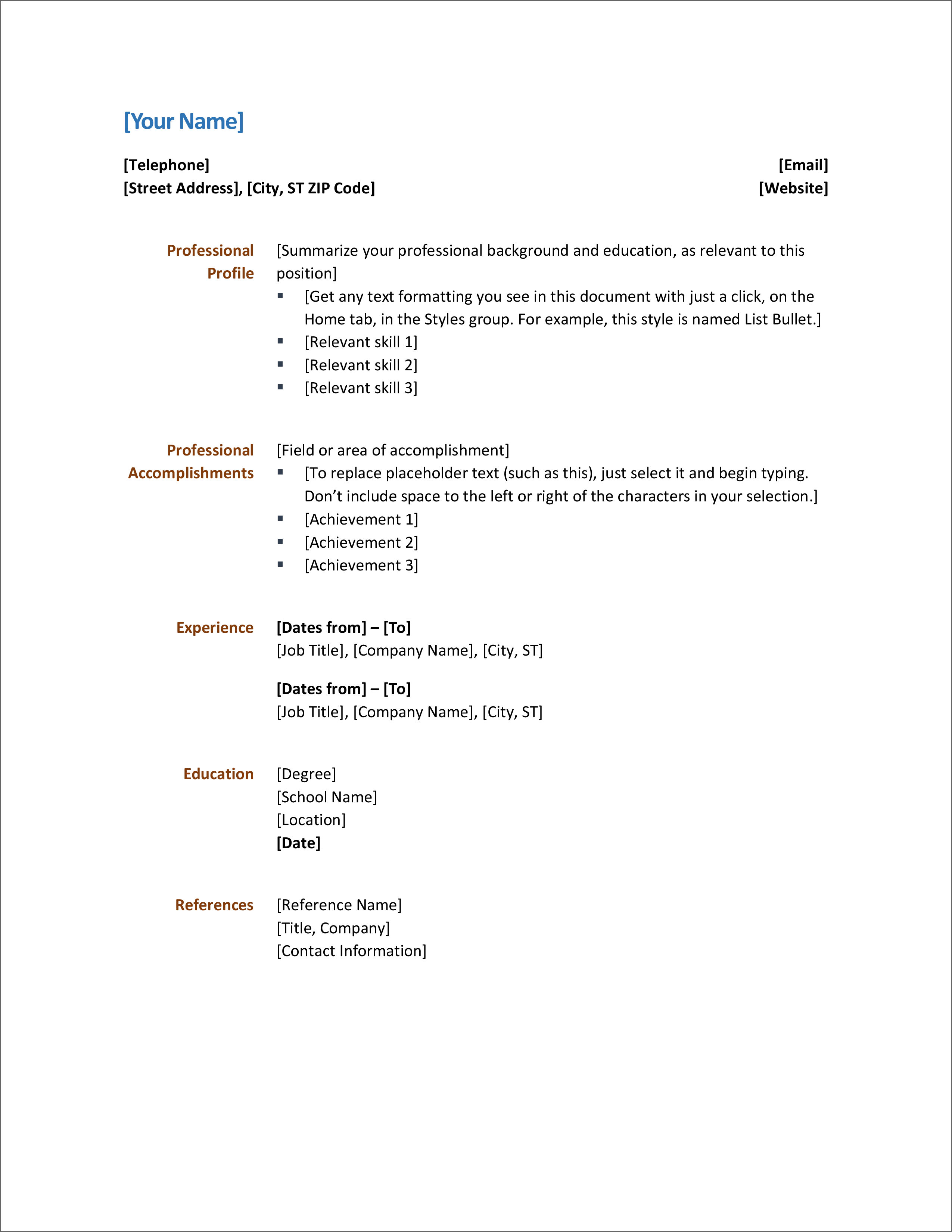 free resume template download for microsoft word