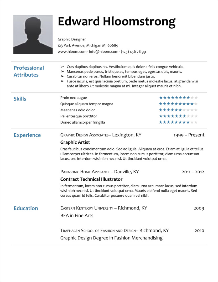 Screenshot of resume and CV template in Microsoft Office Docx format or Google Docs format that is available for download for free