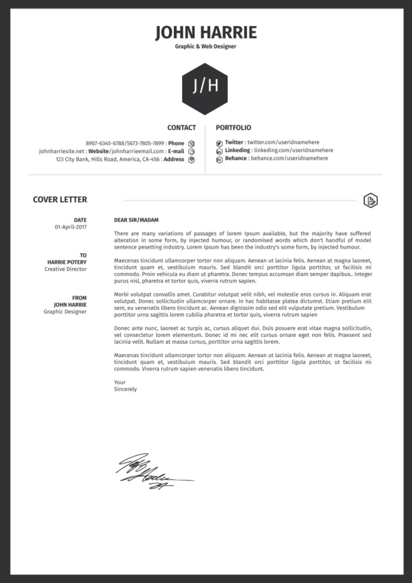 Screenshot of free cover letter template in Google Docs