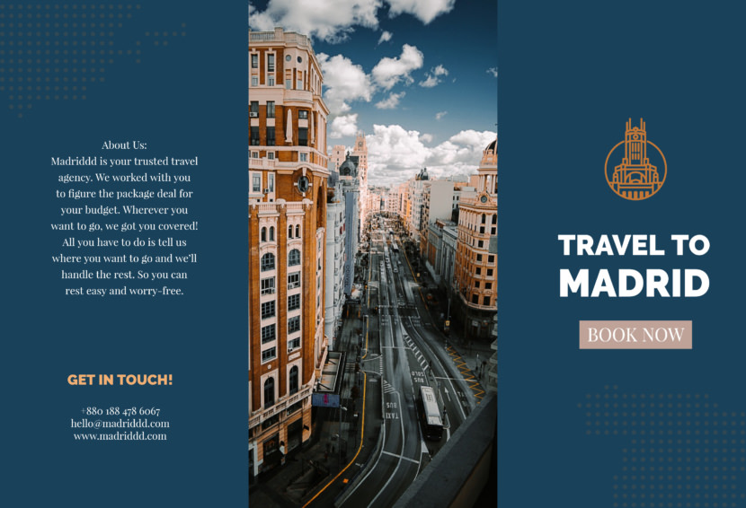 Screenshot of travel brochure template, Spain design