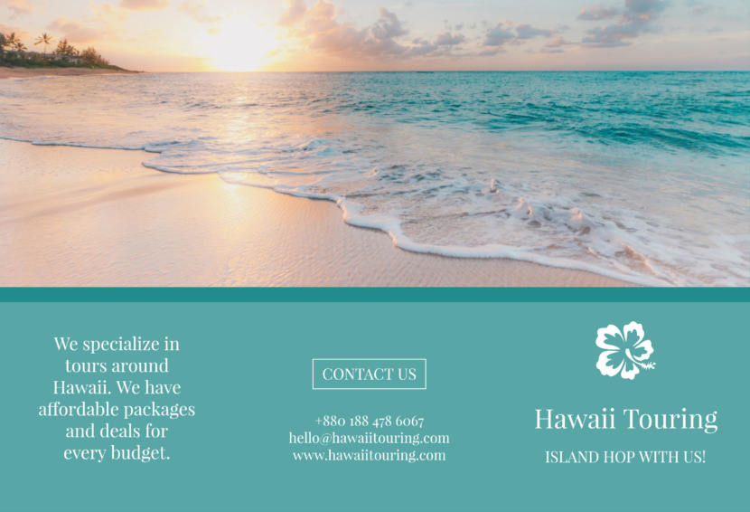 Screenshot of travel brochure template, Hawaii and beach design