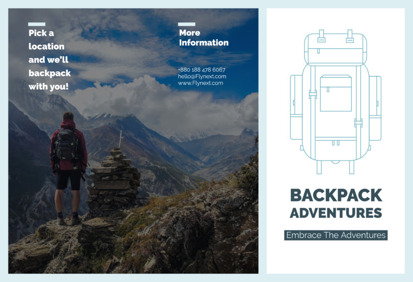 Screenshot of travel brochure template, Outdoor backpack and climbing design