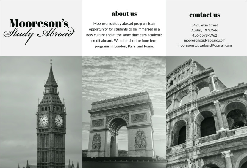 Screenshot of travel brochure template, European Education University design