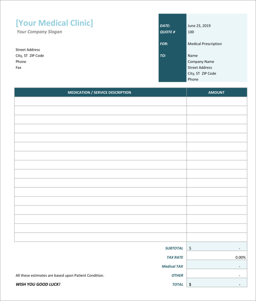 Screenshot of price estimation, service bids and sales quotation template in Microsoft Excel