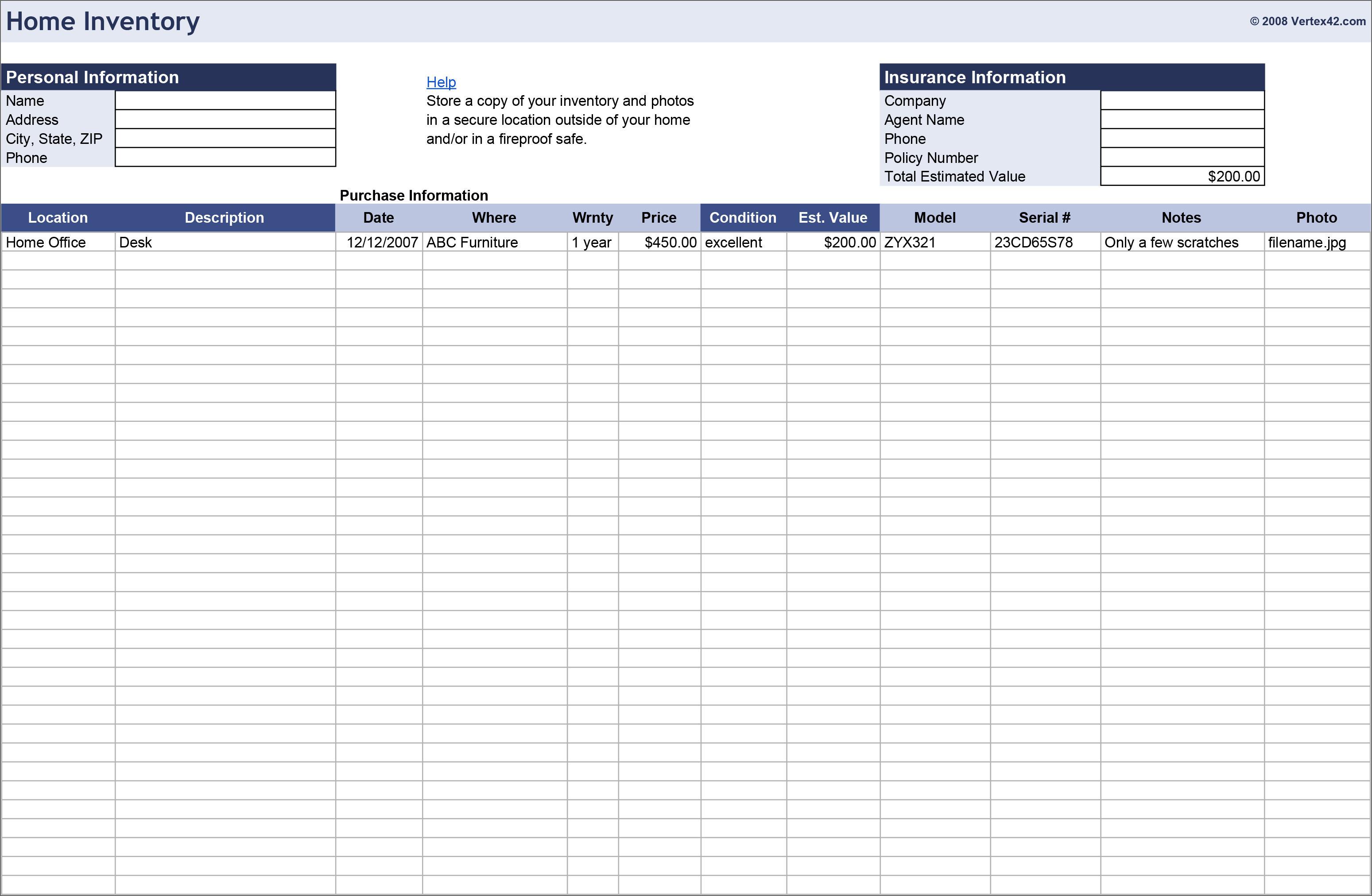 insurance claim excel template home inventory