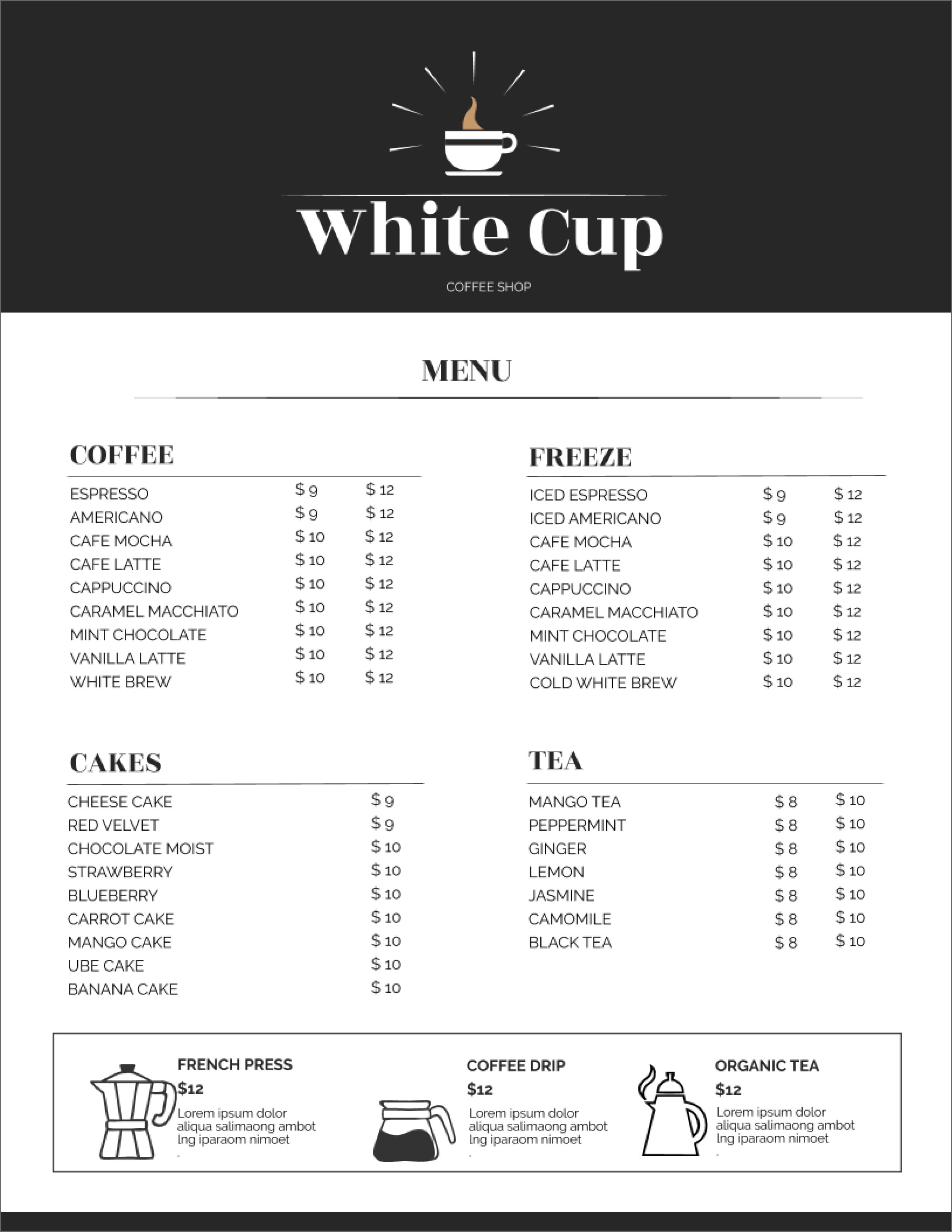 20 Free Simple Menu Templates For Restaurants, Cafes, And Parties With Google Docs Menu Template
