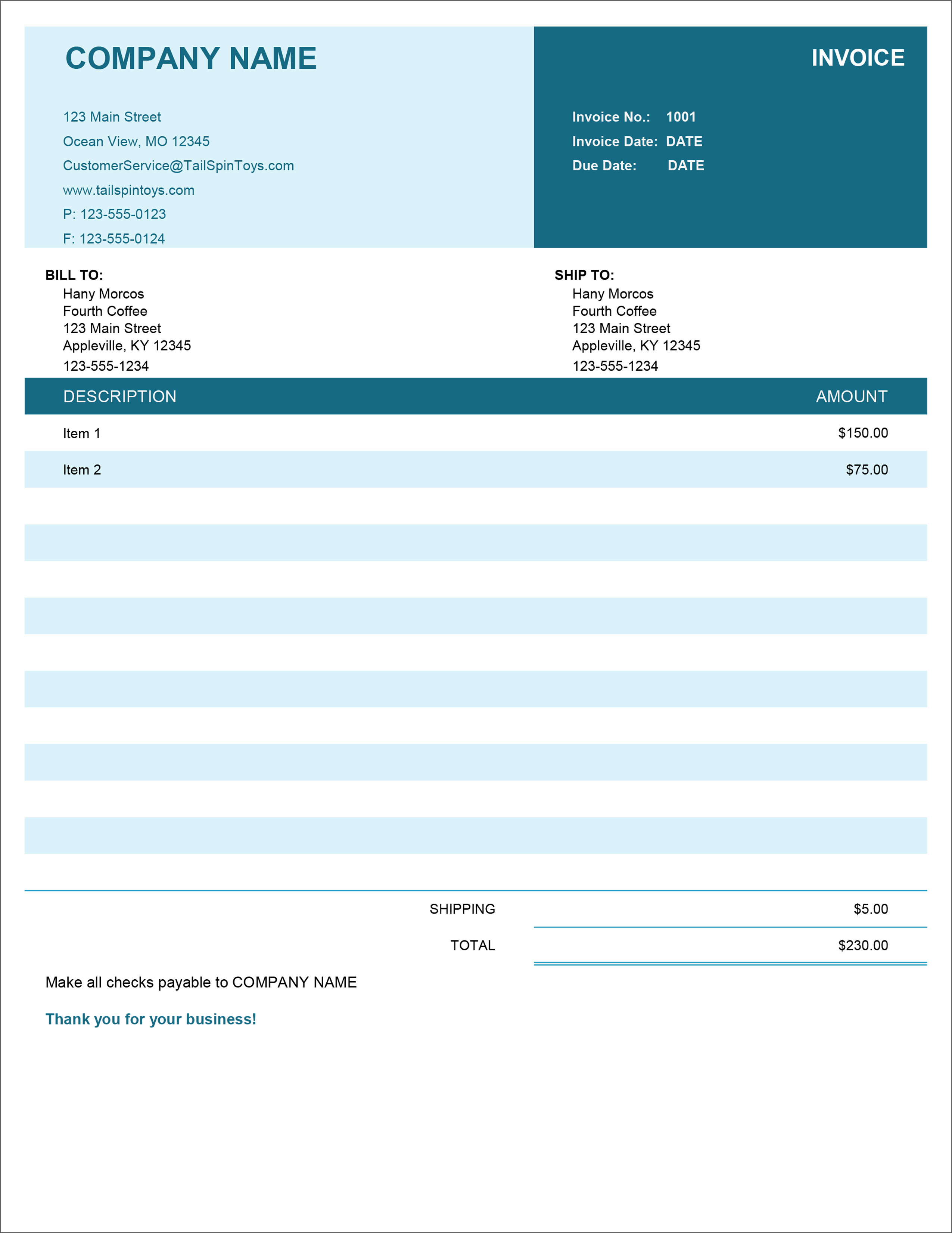 22 Free Invoice Templates In Microsoft Excel And DOCX Formats Regarding Microsoft Office Word Invoice Template