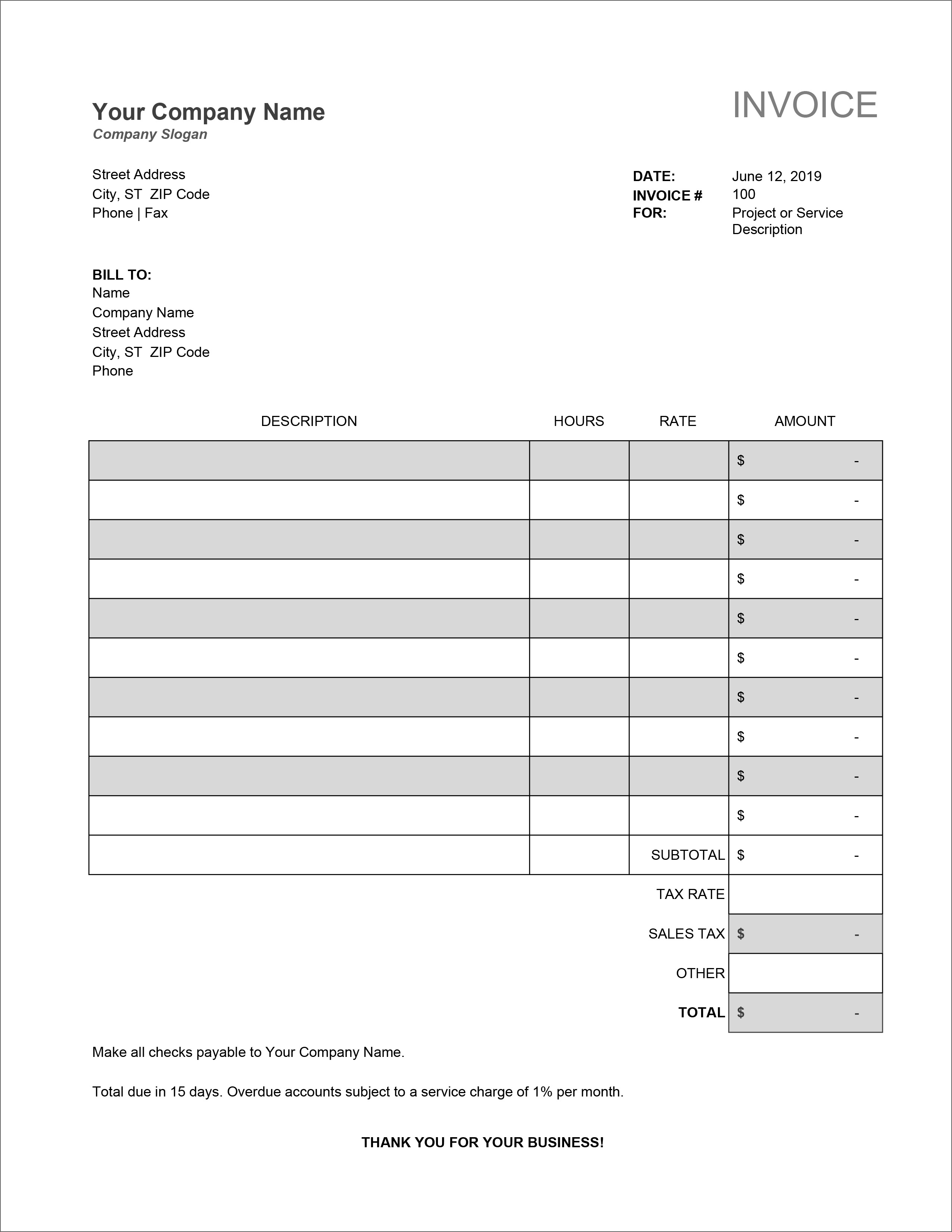 blank invoice template excel