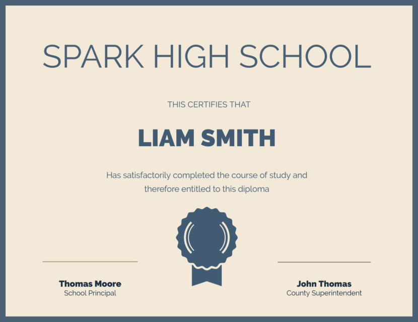 Screenshot of blank high school certificate template