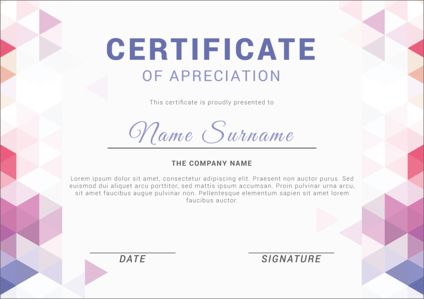 Screenshot of blank appreciation certificate template