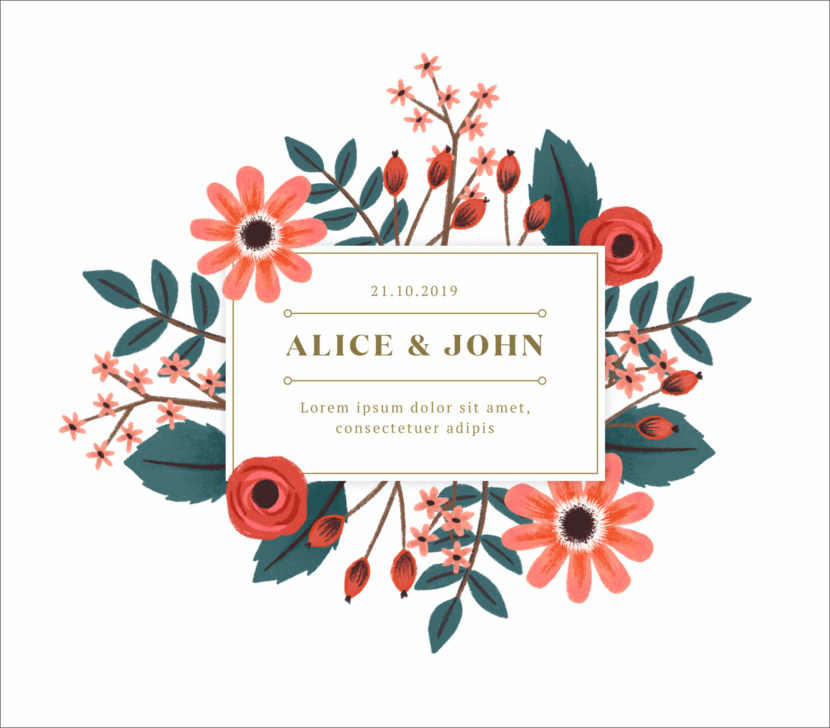 Hand Painted Floral Wedding Card Printable And Editable PSD