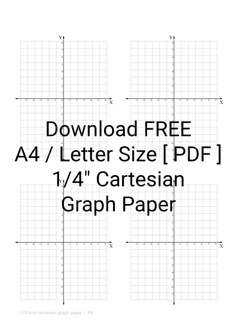 Printable 1/4 Inch Four Cartesian Graph Paper Template in A4 and Letter size