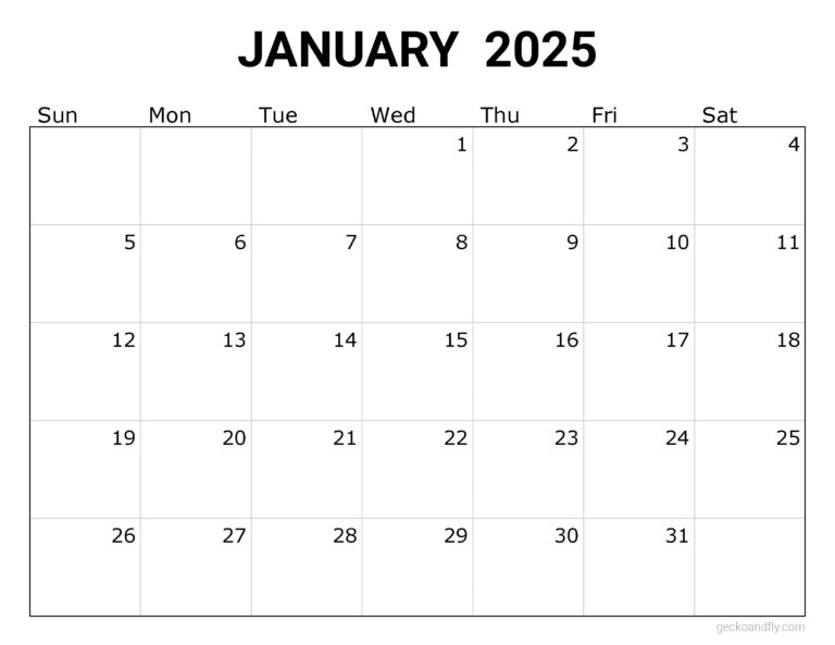 12 Free Printable 2025 Monthly Calendars Simple & Minimalist Style