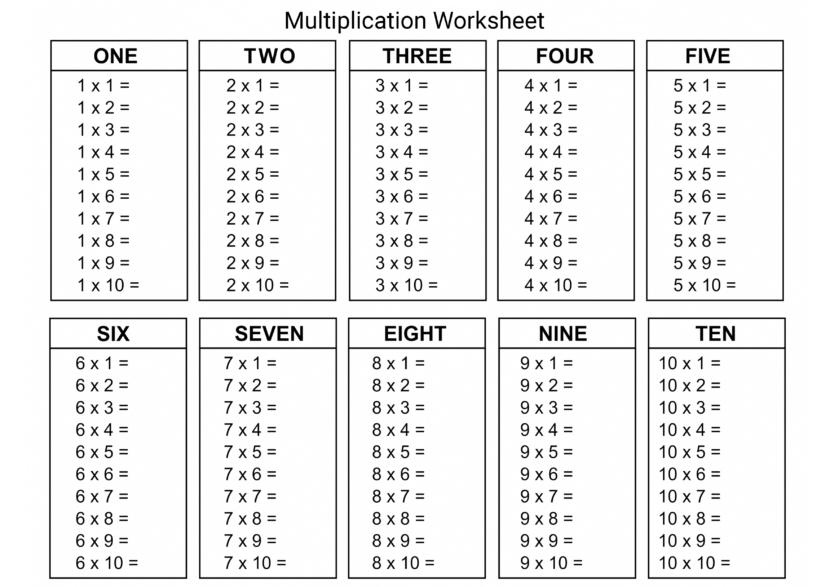 Printable Multiplication Worksheet