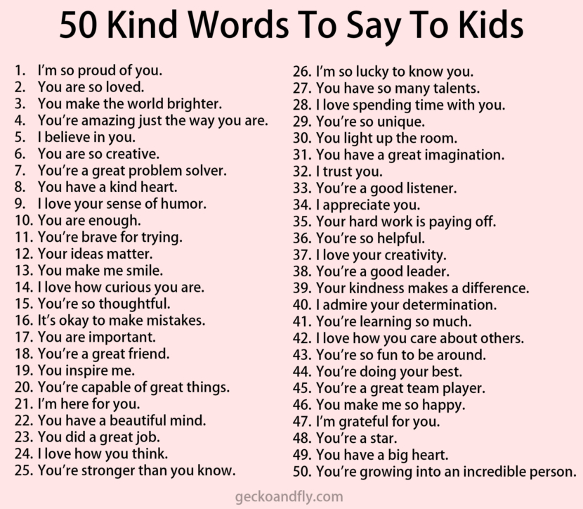 50 positive words to say to kids