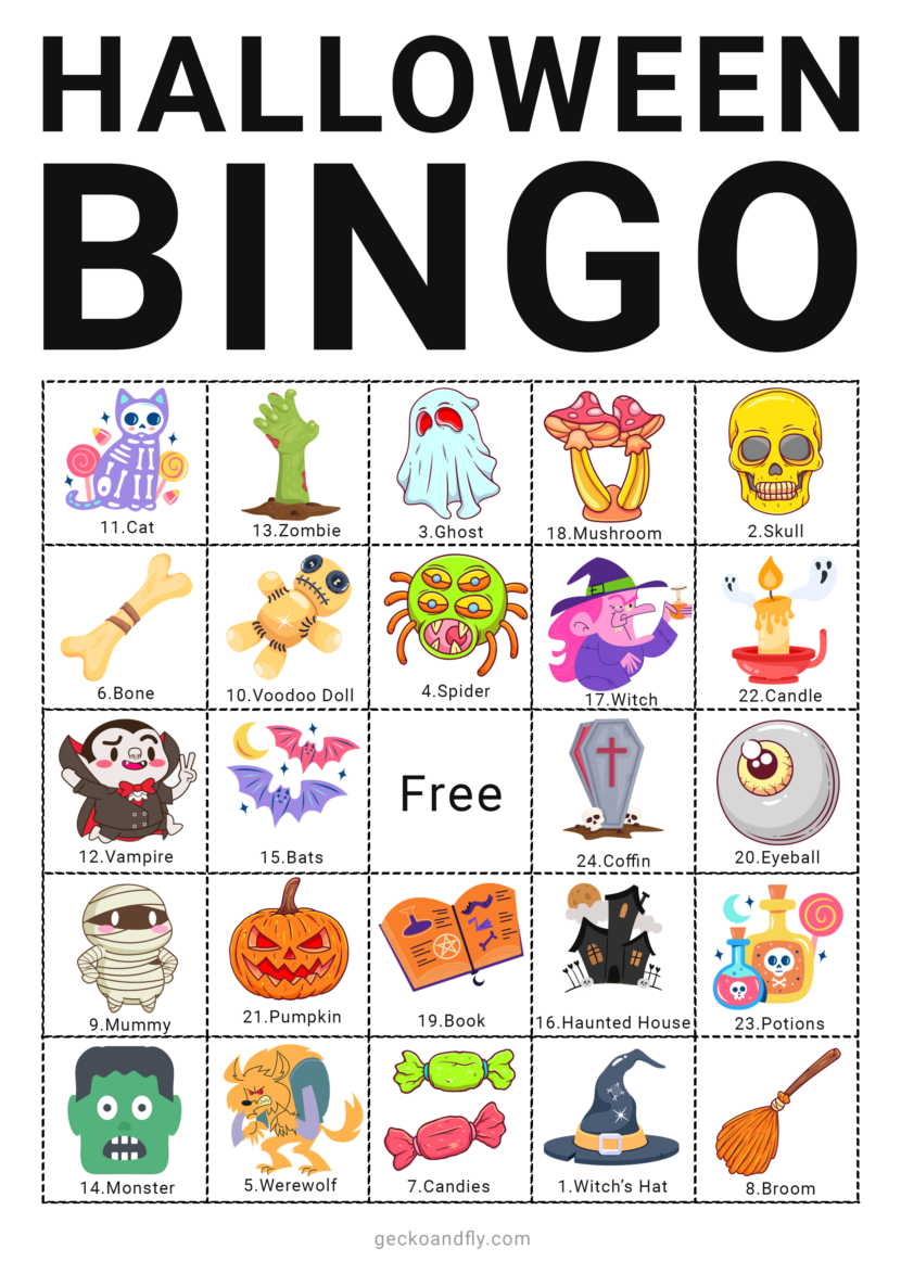 Free printable Halloween bingo card game