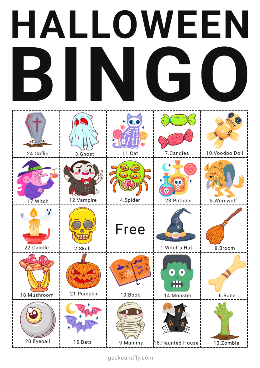 Free printable Halloween bingo card game