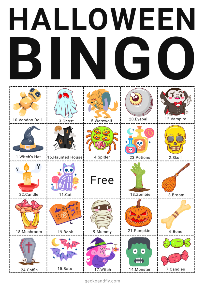 Free printable Halloween bingo card game