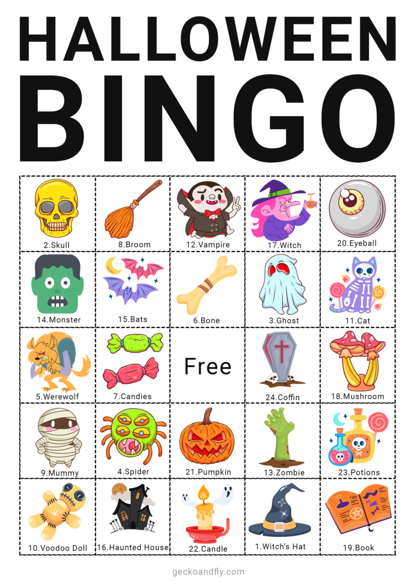 Free printable Halloween bingo card game