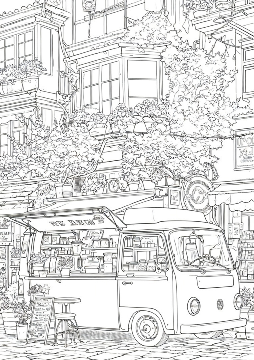 free printable adult coloring Sheet of city street