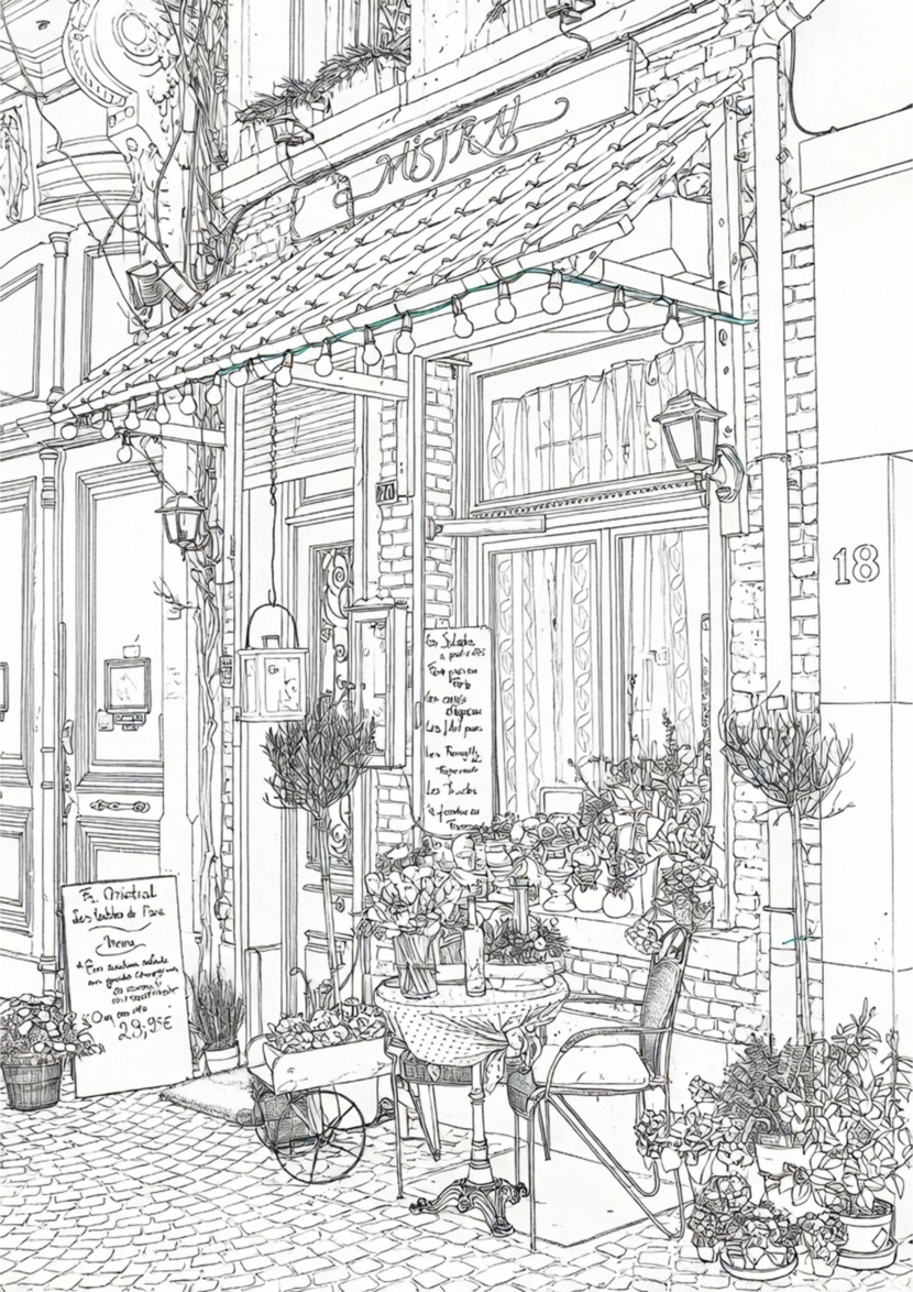 free printable adult coloring Sheet of Italian store front
