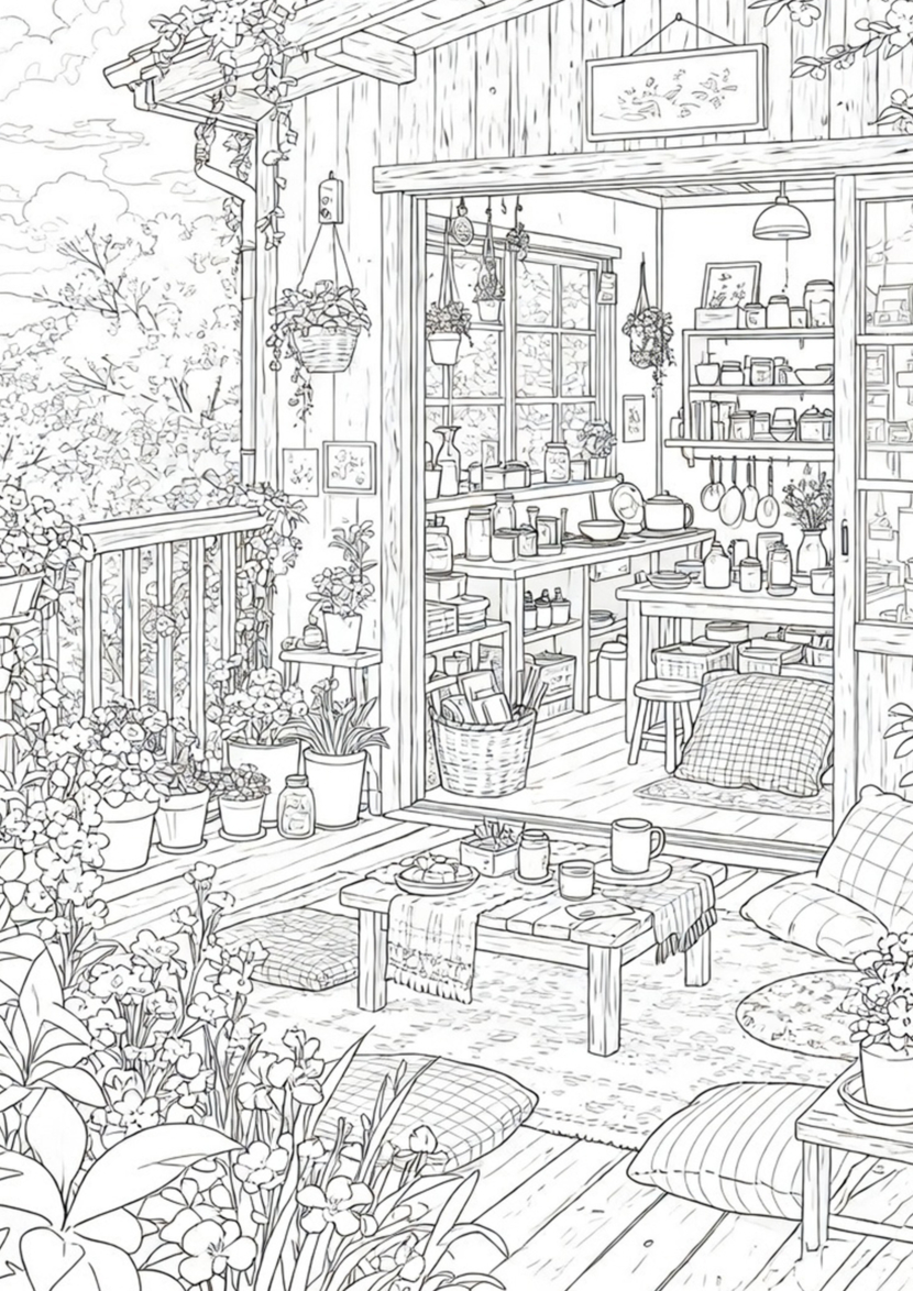 free printable adult coloring Sheet of balcony