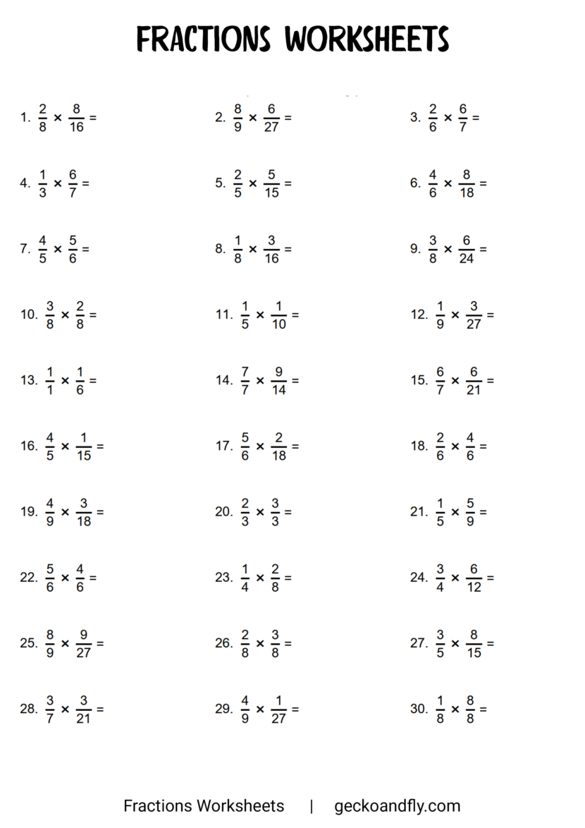 Free Printable Fractions Worksheets