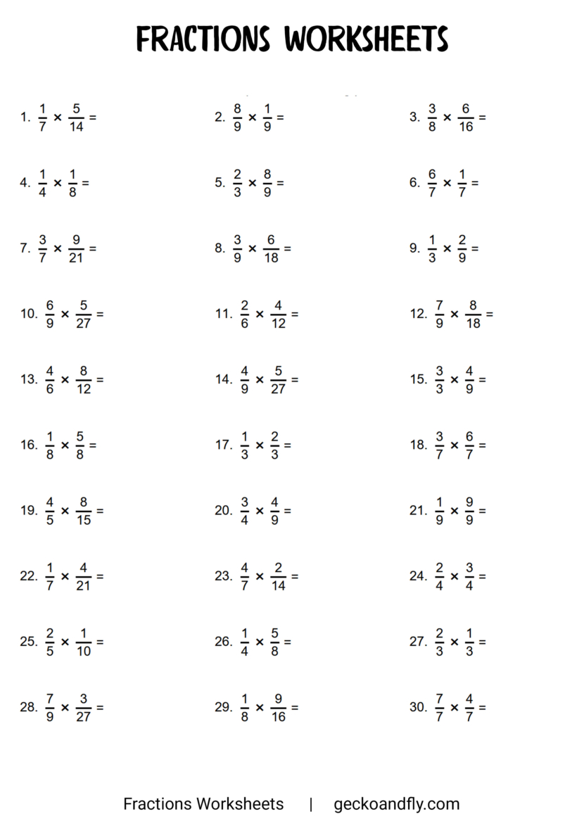 Free Printable Fractions Worksheets