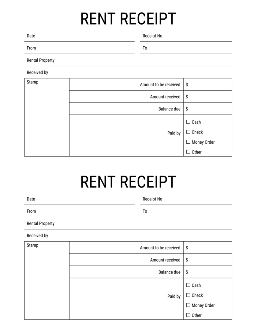 Free Printable Rental Receipt Templates