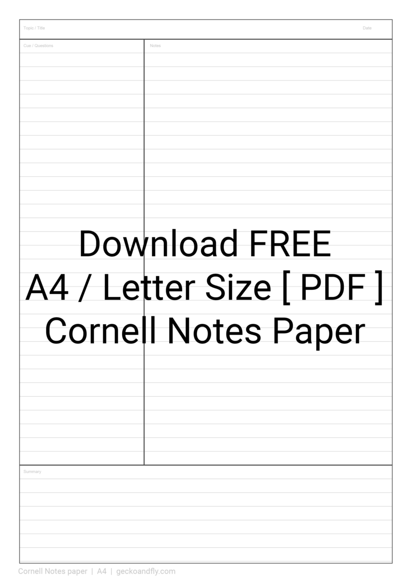 Printable Cornell Notes Paper Template in A4 and Letter size