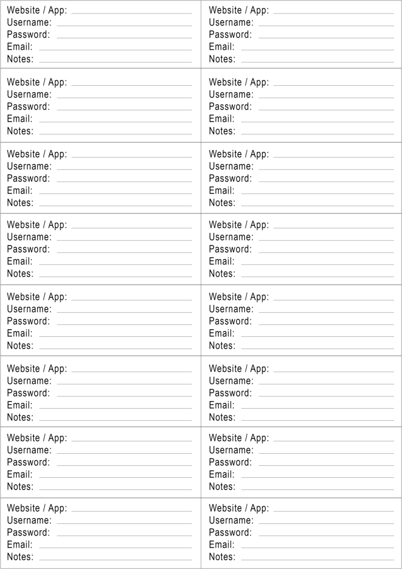 Pritable Manual Password Tracker a4 paper