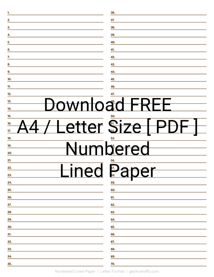 Printable Numbered Lined Paper Download PDF in A4 and Letter Format