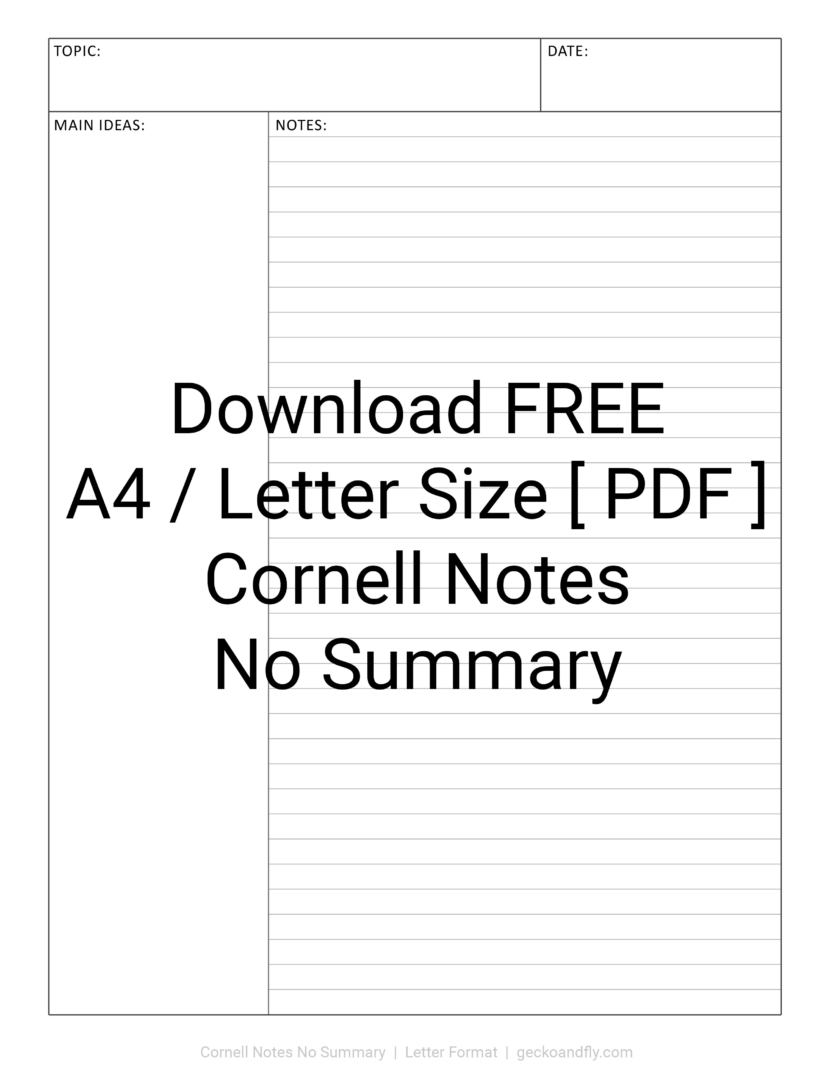 Printable Cornell Notes No Summary Download PDF in A4 and Letter Format