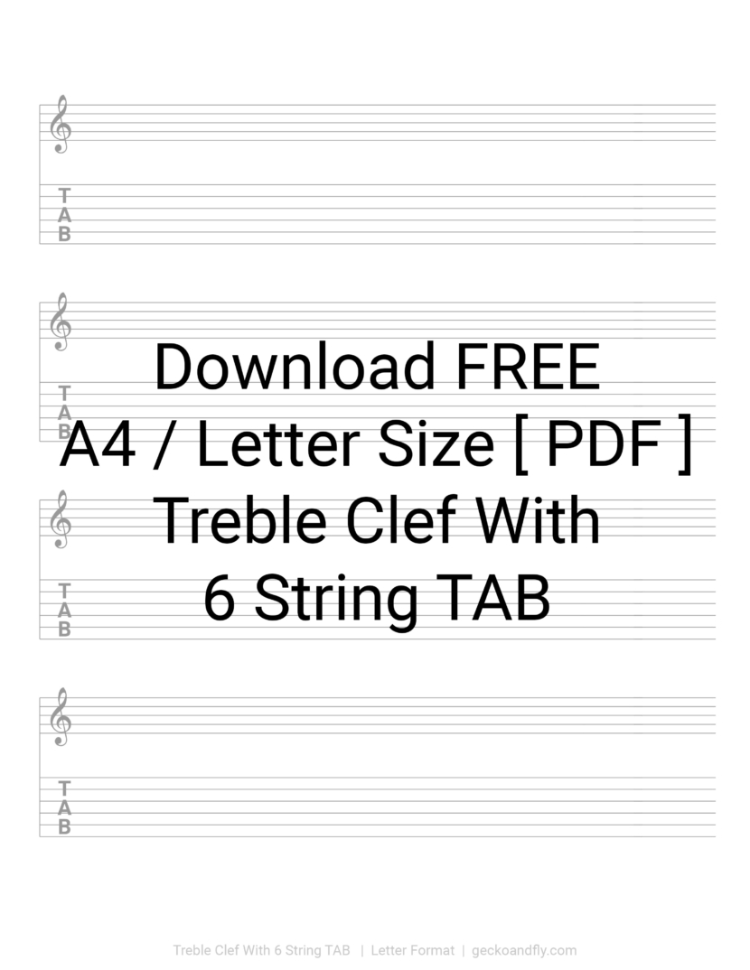Printable Music Manuscript Paper Treble Clef With 6 Strong TAB Download Free in PDF